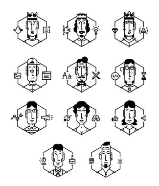 İnsanların farklı meslek vektör simgeler kümesi. Beyaz arka plan üzerinde izole simgeler. Ofis çalışanları kontur simgeleri. Office meslek şirket için simgeler kümesi. Vektör düz simgeler.