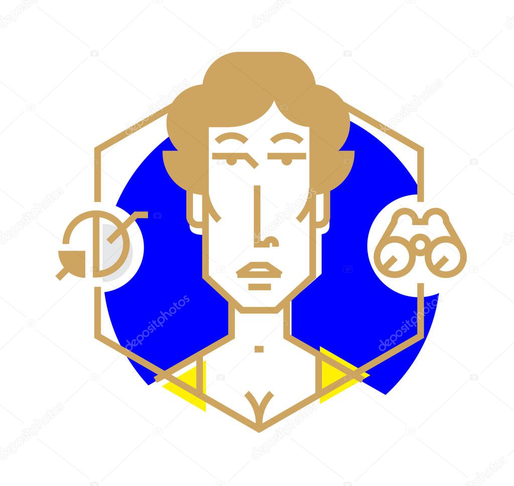 Sales manager icon. Ideal icon for your flashy design projects. Image is isolated on white background. Avatar girl in vector. Vector flat icon. Analyst.