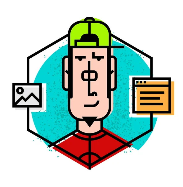 Ideale pictogram voor uw flitsende designprojecten. Afbeelding is geïsoleerd op een witte achtergrond. Teken in de cartoon-stijl. De avatar van een jonge man in een vector. Vlakke stijl iconen. — Stockvector