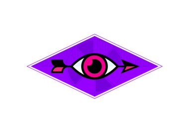 Göz ve ok, logo, işaret, amblem. Vektör görüntü, beyaz arka plan üzerinde izole. Logo göz ve ok. Şirketin kurumsal marka. Moda tasarım. Düz modern tasarım.