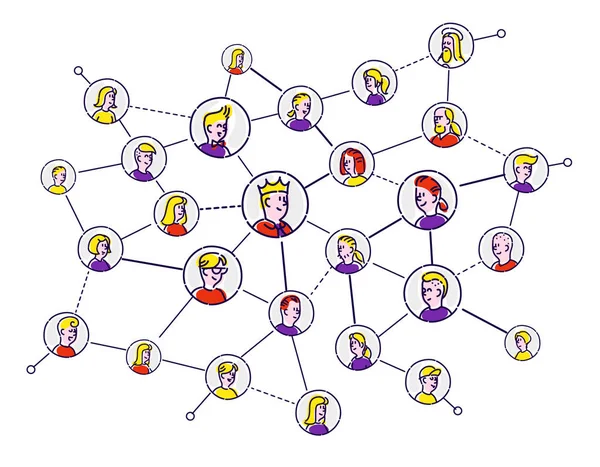 Sociala nätverk, människor kommunicerar. Vektorillustration platta. Ikonerna är isolerade på en vit bakgrund. Personer av yrket. Marknadsföring nätverk. Chef, direktör, chef och strukturen på företaget. Kollektivet. — Stock vektor