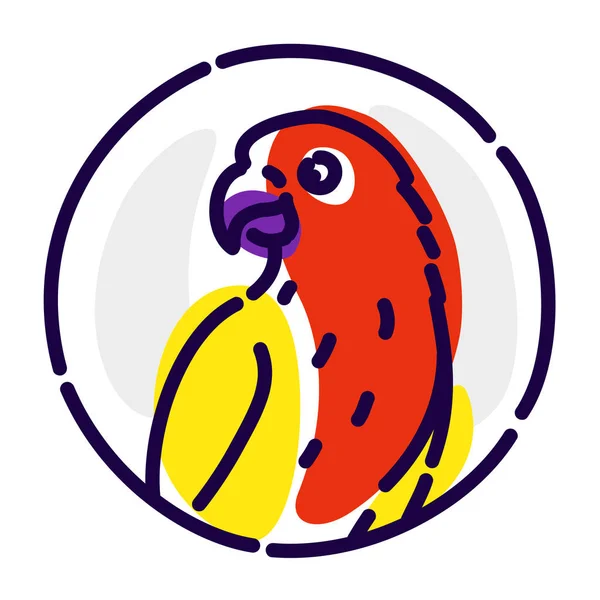 Ein Cartoon-Papagei. Vektor flaches Symbol. Bild ist auf weißem Hintergrund isoliert. ein Vogelpapagei im Kreis. Symbol, Emblem, Marke, Firmenlogo — Stockvektor