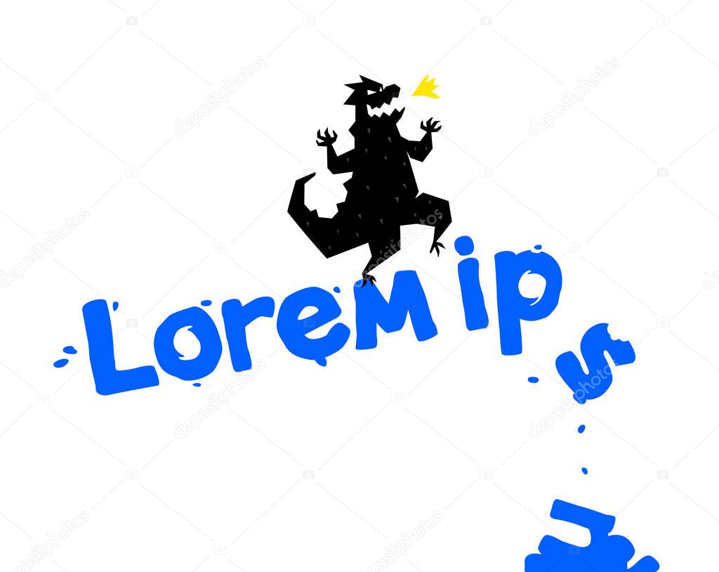 Logo, illustration of godzilla, dragon. Vector flat logo. Image is isolated on white background. Sign, mascot of the company. Corporate identity. Fire-breathing dragon logo.