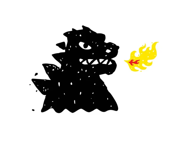 Logo, Illustration von godzilla, Drache. Vektor flaches Logo. Bild ist auf weißem Hintergrund isoliert. Zeichen, Maskottchen des Unternehmens. Corporate Identity. Feuer speiender Drache. — Stockvektor