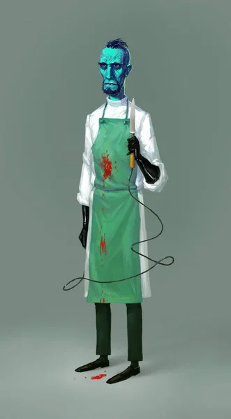 Ilustração de um cientista dos desenhos animados, professor. Concept sketch Médicos para o filme. Um patologista da morgue. O bonitão é dentista. Personagem de animação. O trabalhador médico feio . — Fotografia de Stock