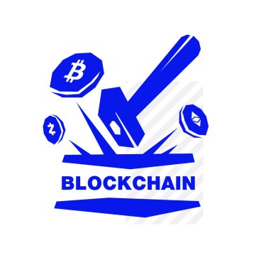 Logo Kripto para birimi, blockchain ve araştırma. Görüntü beyaz arka plan üzerinde izole. Kurumsal kimlik. Amblem, simge, simge. Yazdırma için hazır logo ve web. Kripto paralar çıkarımı.