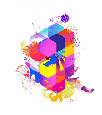 Soyut sanat, Süprematizm, modern sokak sanatı ve grafiti tarzı. Beyaz bir arka planda, baskı ve web tasarımı için uygun tasarım öğesi izole. Geometrik öğeleri.