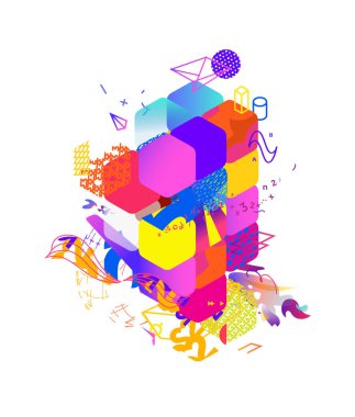 Soyut sanat, Süprematizm, modern sokak sanatı ve grafiti tarzı. Beyaz bir arka planda, baskı ve web tasarımı için uygun tasarım öğesi izole. Geometrik öğeleri. Vektör çizim.