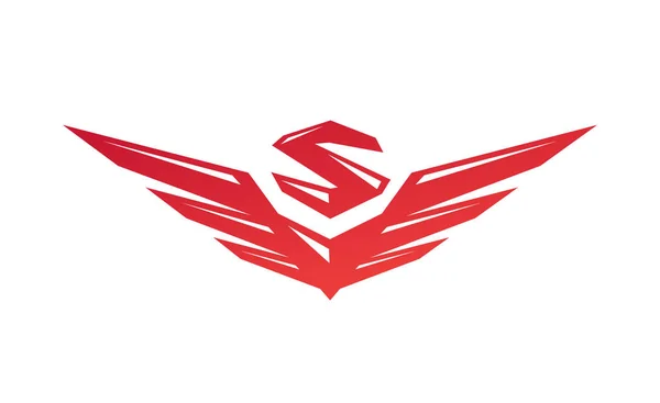 Logo avec ailes et lettre S. Logo plat vectoriel. Signe isolé sur fond blanc. Identité d'entreprise. Emblème. Symbole. Objet stylisé. Gradient . — Image vectorielle