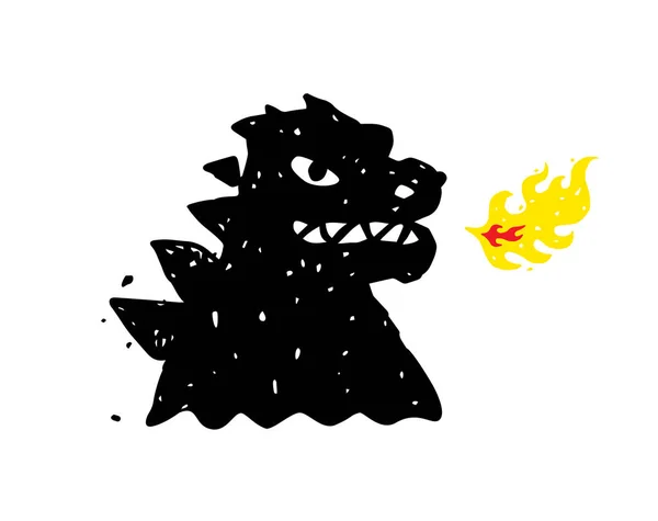 Logo, Illustration von godzilla, Drache. Vektor flaches Logo. Bild ist auf weißem Hintergrund isoliert. Zeichen, Maskottchen des Unternehmens. Corporate Identity. Feuer speiender Drache. — Stockvektor