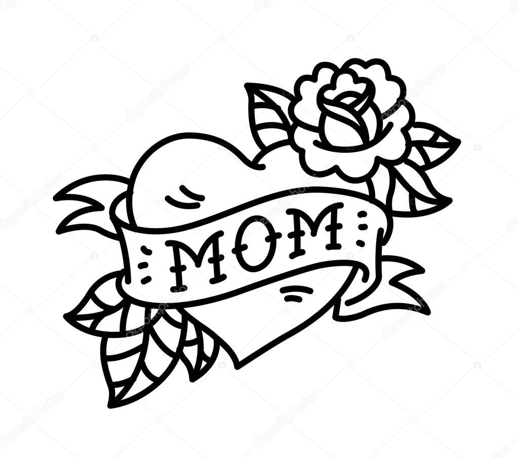 Download Tattoo Inscription Mom Heart Flower Tattoo Flower Tattoo Style American — Stock Vector ...