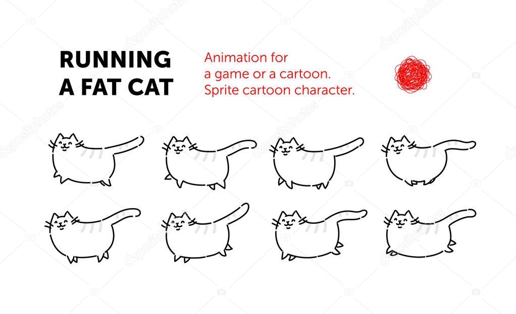Sprite cartoon character of the cat. Set of different poses of the character in the vector. The looped animation of the cat. Animation for a game or a cartoon. A flat illustration on an isolated background. Running cat.
