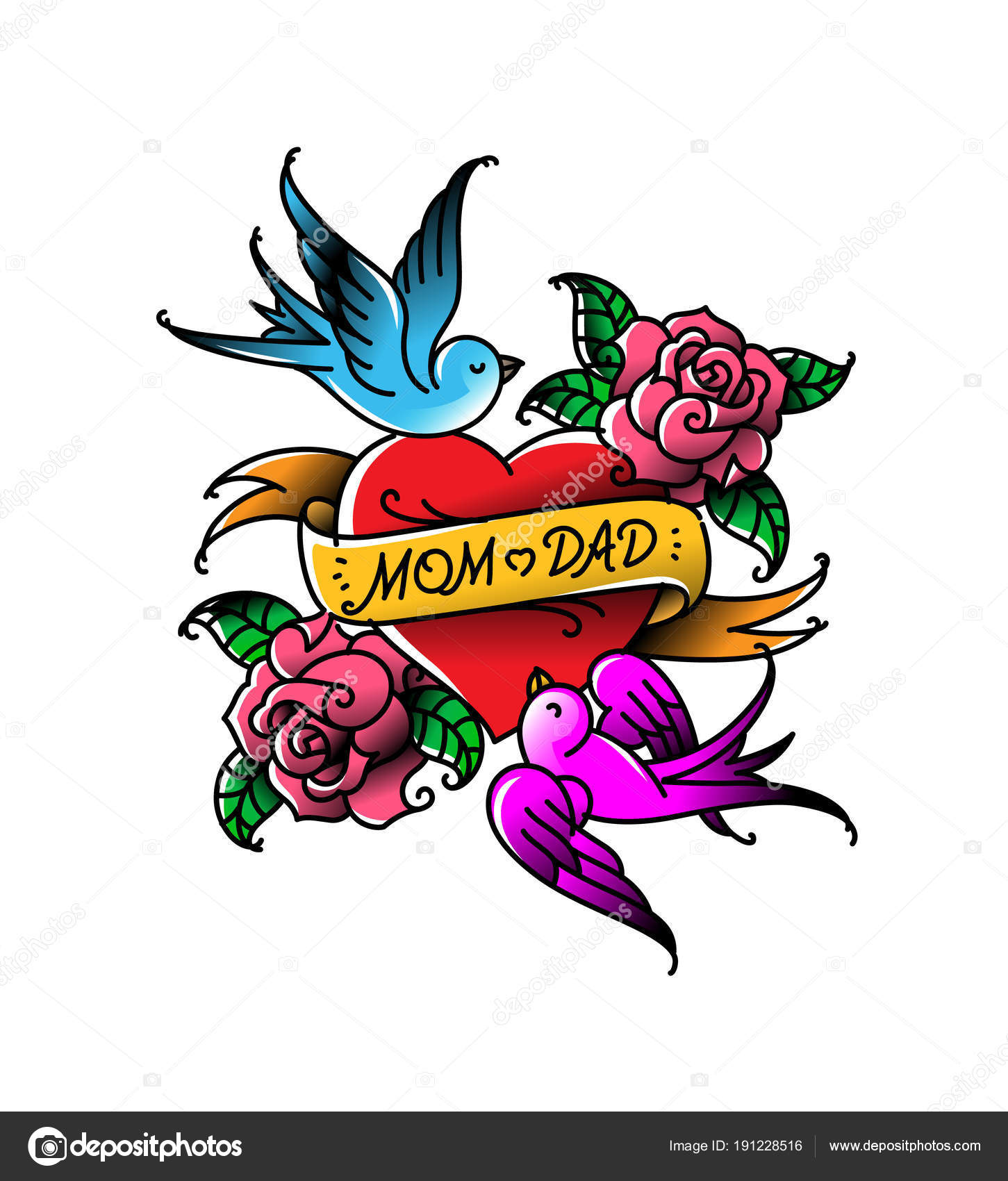 Tatuajes Con Inscripción Mamá Papá Dos Corazones Con Una Flor — Foto de  stock #191228516 © aemebius@mail.ru, image size:1451x1700