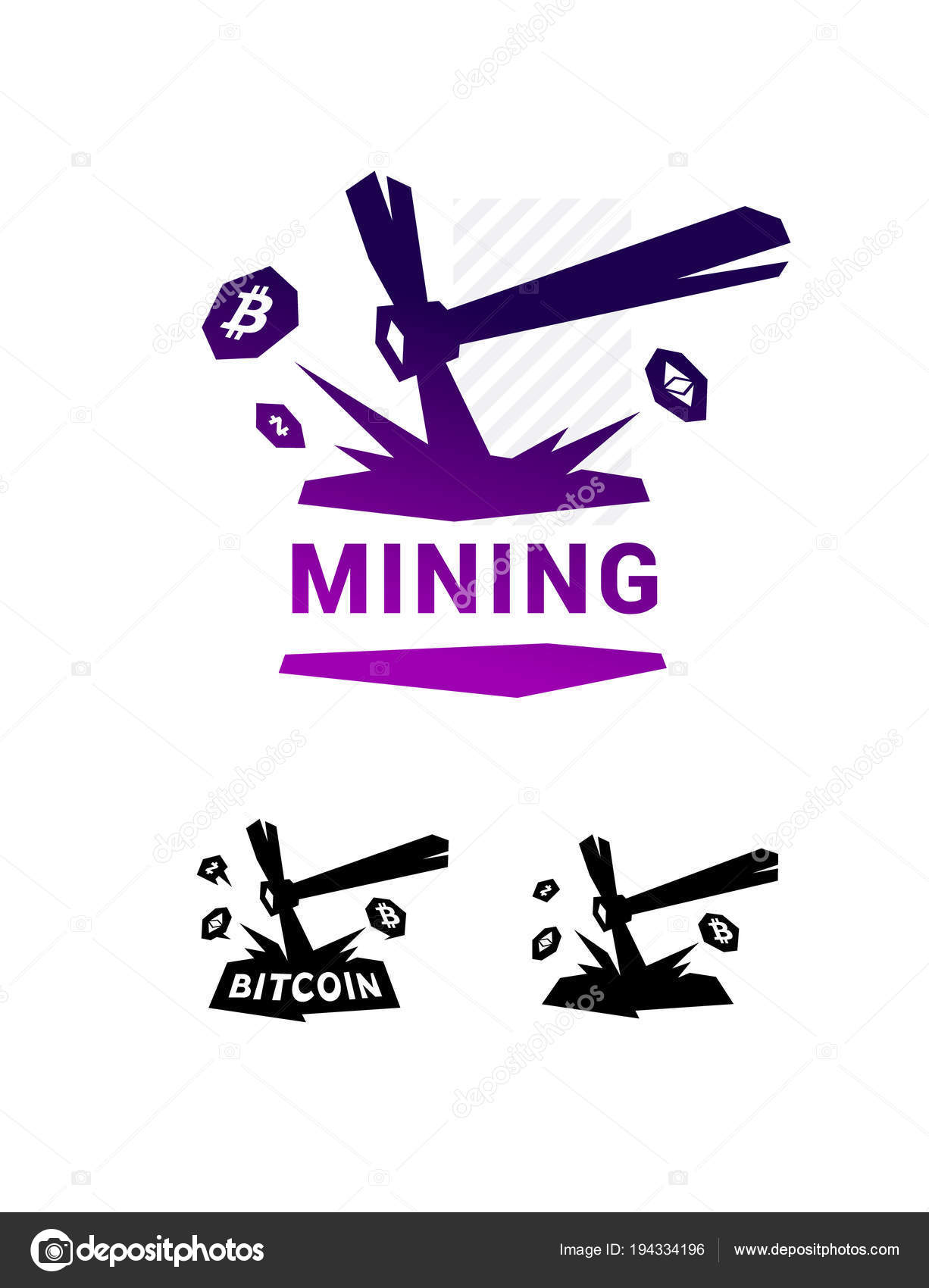 Mining logo, bitcoin mining. Metal pickax extracting ...