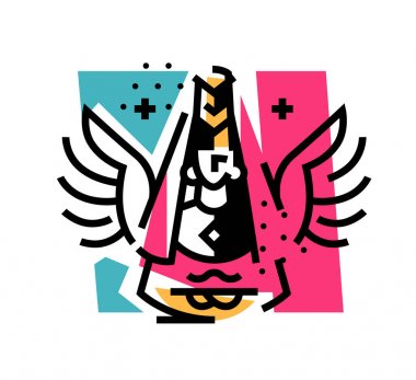 Logo, ulusal Ural kostümlü bir kız. Rusya bölgesi. Simge Udmurtya sembolüdür. Kanatlı bir kız Illustration. Vektör çizim. Udmurtya Cumhuriyeti. Tataristan. Başkurdistan. Sembol.
