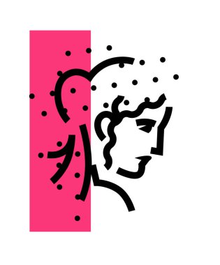 Kadın başından logosu. Doğrusal simgesi bir kadın. Vektör düz çizim. Güzellik salonları, stüdyo, spa için logo. Soyut resim.