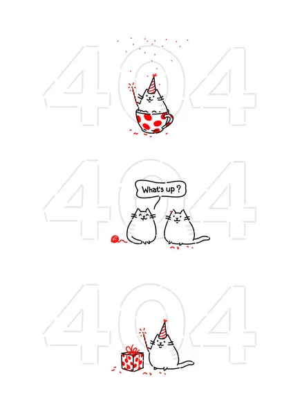 Cartone Animato Divertente Gatto Pagina 404 Illustrazione Piatta Vettoriale Personaggio — Vettoriale Stock