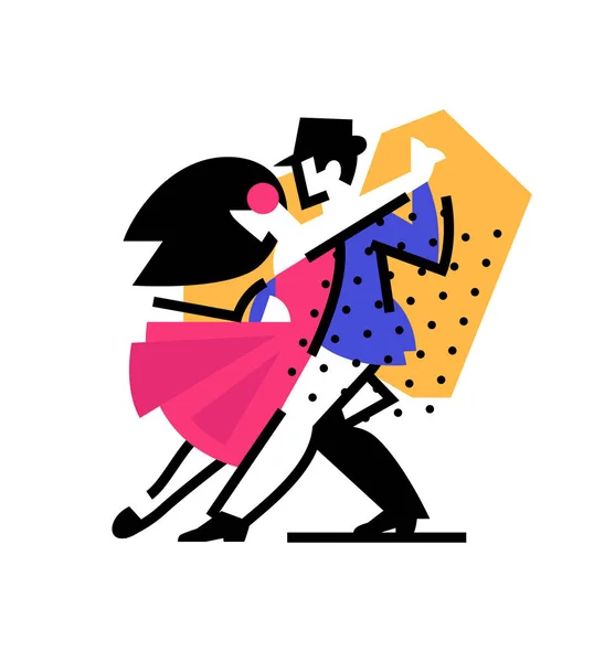 一个跳舞的男人和女人的例证 图标舞厅 体育舞蹈 华尔兹 拉美舞蹈 矢量平面图 舞蹈室的标志 抽象图像 — 图库矢量图片