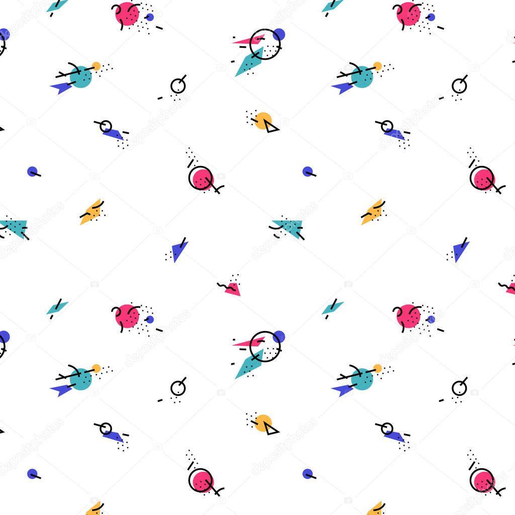 Abstract, avant-garde pattern for fabric. Ornament in the style of minimalism for printing and packaging. Vector pattern. Fashionable Russian avant-garde. Elements isolated on white background.