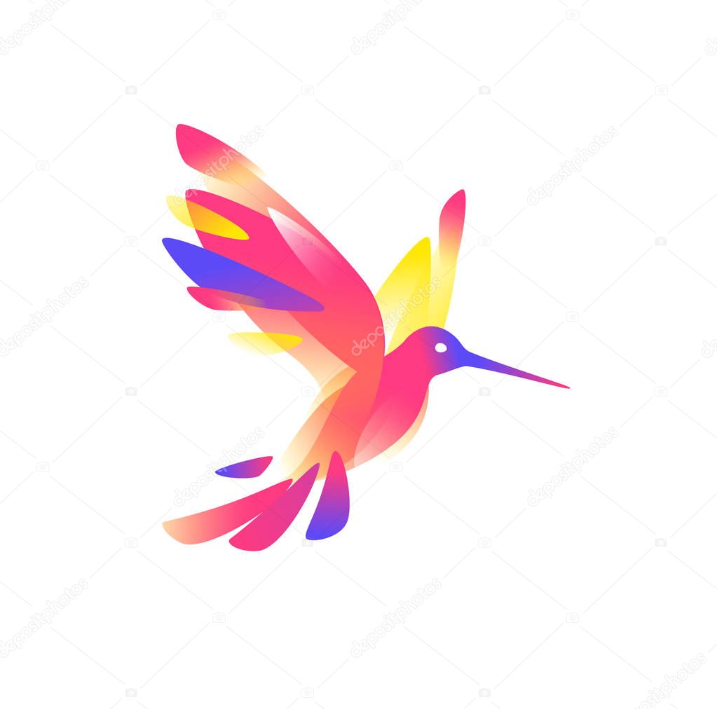 Illustration of a pink colibri. Vector illustration. Image is isolated on white background. Bird of hummingbirds. Logo for the company, studio. Talisman, emblem. A modern bird image.