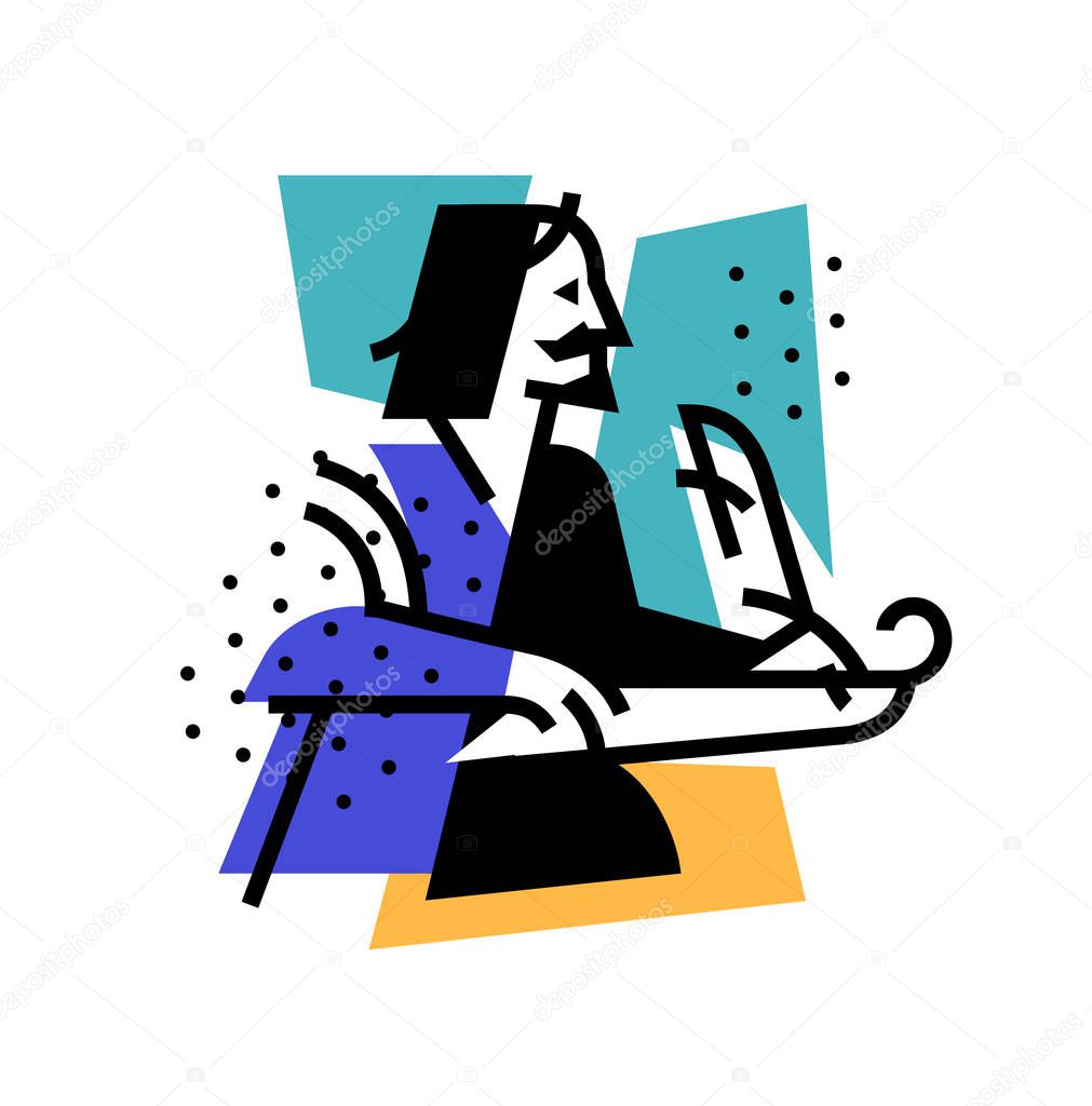 Illustration of the writer, the poet. Icon of the logo for the literary club. Illustration for a tattoo, site, poster, postcard. Image on white background isolated. Vector illustration.