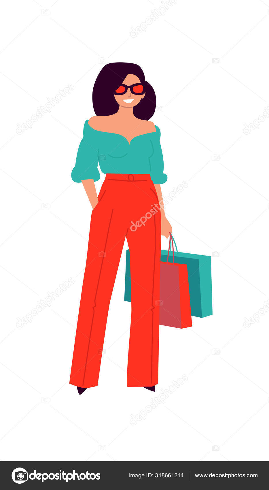 Illustration Cute Fashionable Red Pants Vector Woman Shopper Shopaholic  Fashionable Stock Vector by ©aemebius@mail.ru 318661214