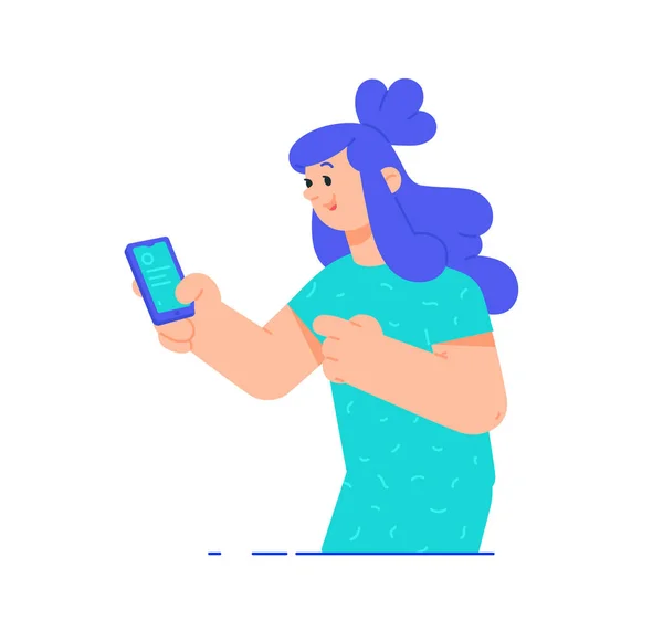 Illustraties Van Een Meisje Met Een Telefoon Vector Een Vrouw — Stockvector