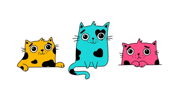 Illustratie Van Een Schattig Poesje Vector Gekleurde Schattige Katten Vlakke — Stockvector