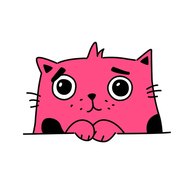 Illustratie Van Een Schattig Poesje Vector Roze Schattige Kat Vlakke — Stockvector