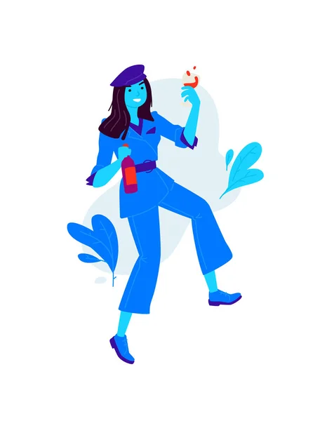 Ilustraciones Una Chica Con Una Copa Una Botella Vino Vector — Vector de stock