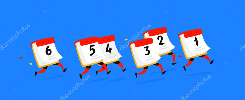 Icons running calendar. Vector. Logo. Funny illustration of a paper tear-off calendar. Cartoon badge, emblem for the company. Sticker and mascot for the store site. Mode of operation.