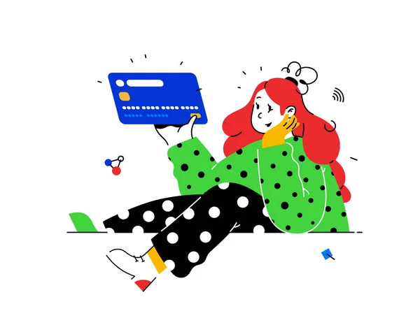 Illustratie Van Een Meisje Met Een Creditcard Abstracte Stijl Vector — Stockvector