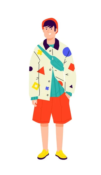 Ilustracja Młodego Mężczyzny Jasnej Awangardowej Koszuli Wektor Stylowy Hipster Pomarańczowych — Wektor stockowy