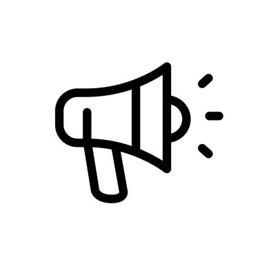 Megafon simgesi. Beyaz arkaplanda vektör simgeleri. Moda doğrusal simgesi. Web sitesi ve yazdırma simgesi. Logo, amblem, sembol. Arayüz ögesi.