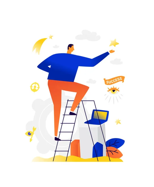 Ilustración Hombre Negocios Una Estrella Vector Hombre Caminando Por Sueño — Vector de stock