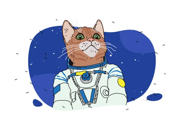 Illustrations Cat Astronaut Vector Pussy Space Cartoon Animal — Stockvector