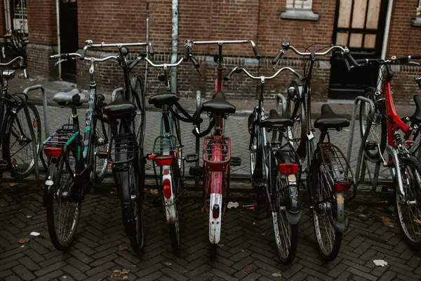 Bicicletas estacionadas en la fila — Foto de Stock