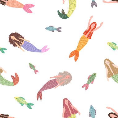 Deniz kızları ve balıklar yüzme