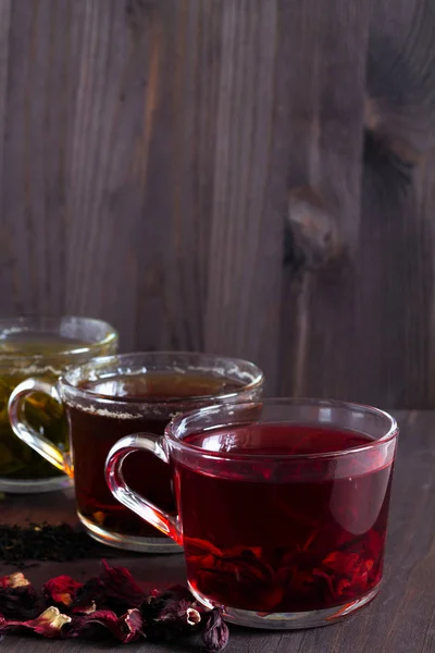 Kızıl Sıcak Hibiscus Çayı Sağlıklı Bir Yaşam Tarzı Sıcak Içecekler — Stok fotoğraf