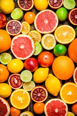 Narenciye arka plan. Taze narenciye - limon, portakal, limon, greyfurt.
