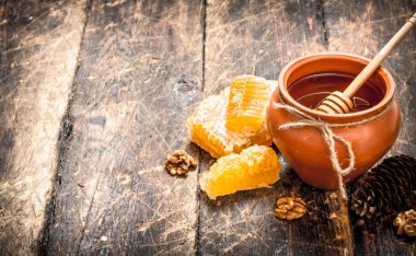 Fındık ve koniler ile tencerede tatlım.