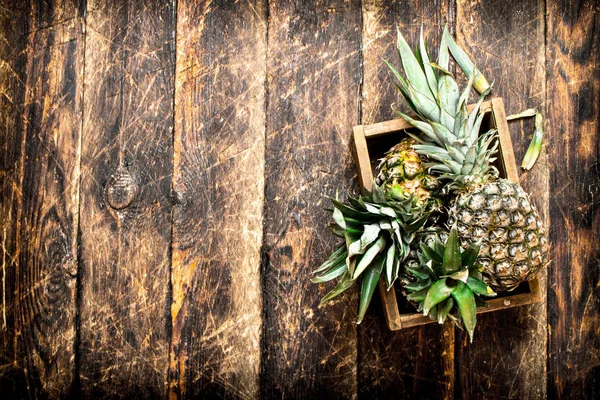 Verse ananas in een oude doos. — Stockfoto