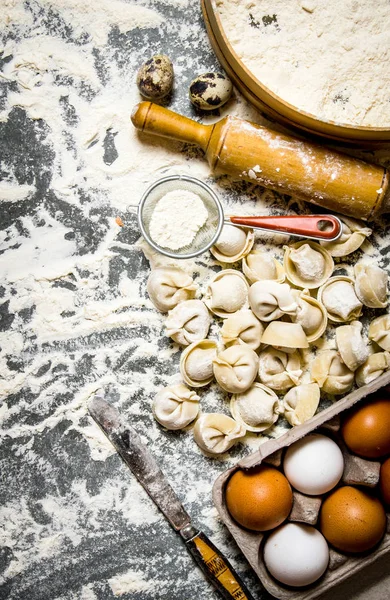 Fresh homemade ravioli stuffed with ingredients. — Stock Photo, Image