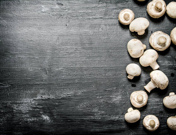 Свежие грибы на черном фоне.