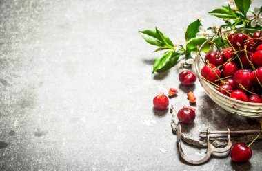 Kırmızı Kiraz Kupası ve kiraz için metal araç.