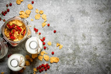 Fitness gıda. Çilek ve süt ile müsli.