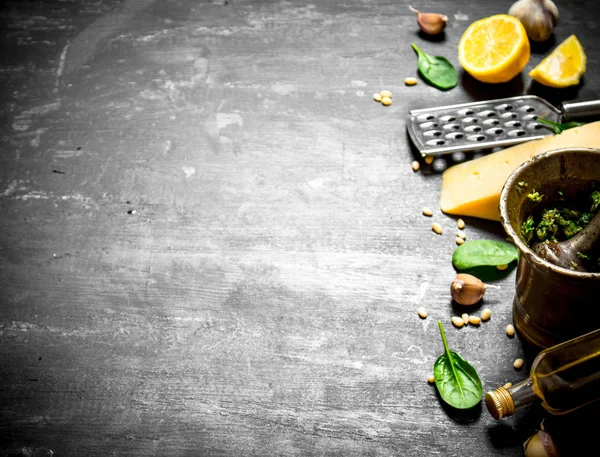 İtalyan pesto için malzemeler.