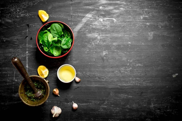 İtalyan pesto için taze malzemeler.