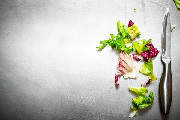 Bir bıçak ile taze yeşillik.