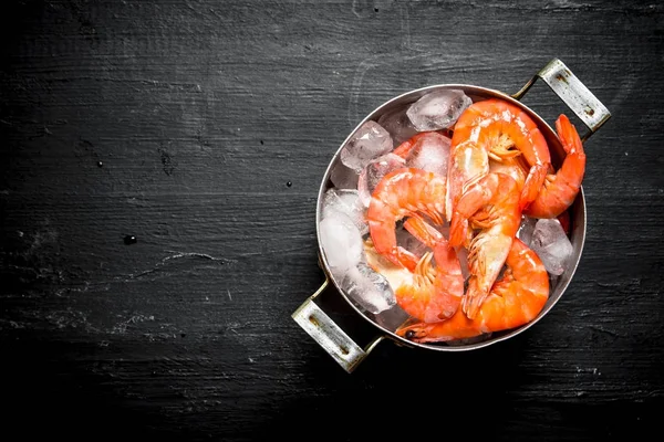 Buz ile tavada karides.